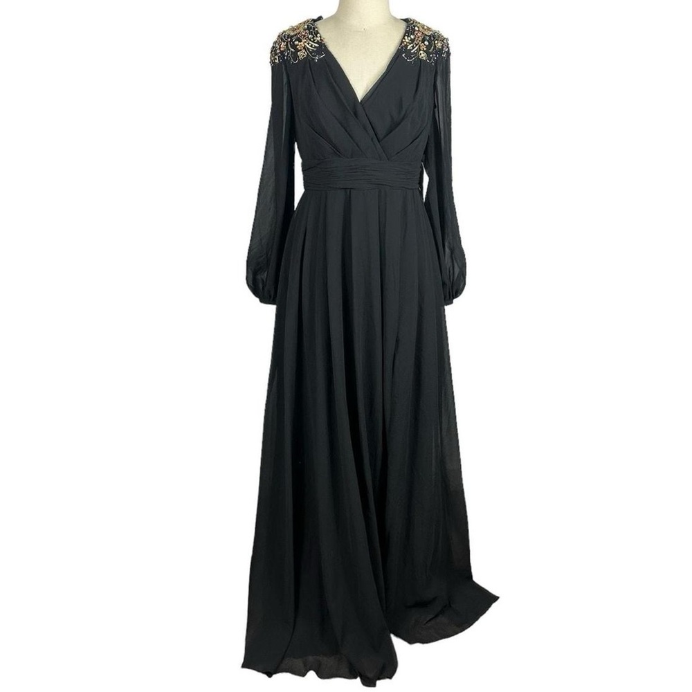 Mac Duggal new without tag size 14 maxi dress chiffon embellished shoulders - Picture 2 of 10